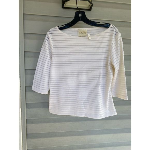 Cache White Striped Blouse Boat-neck Shirt, Size Small* - Picture 1 of 7